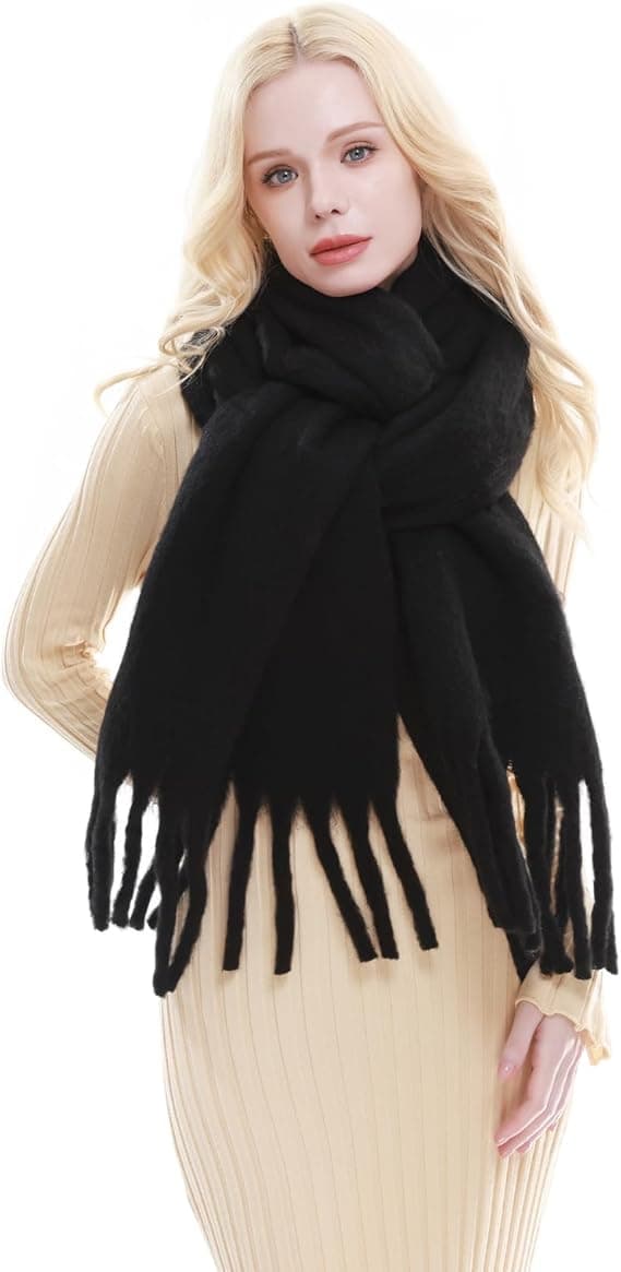 Stort Skjerf for Kvinner Vinter Varmt Tykt Skjerf Oversized Teppe Skjerf LT01 Black