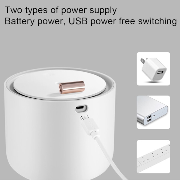 Luftfugter med 7 Farvede LED Lys, USB Opladning Luftfugter til Hjem, Kontor, Skrivebord, Hvid