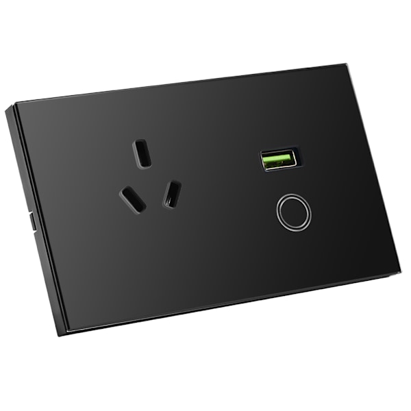 Glasspanel USB-lader veggkontakt med berøringsbryter og stikkontakt, svart AU-plugg