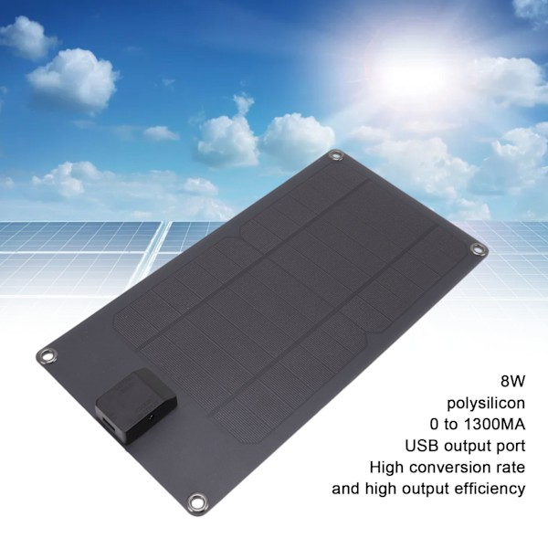 8W 5V Solpaneler USB-utgångsport Polysilicium Solladdare Power Bank Bärbar Solladdare för Flygplan Gatulampor