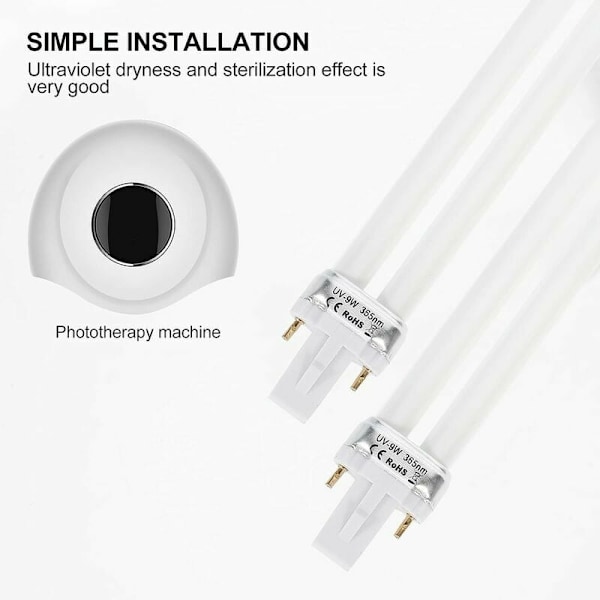 Ersättnings U-formad lampa glödlampa rör för nagelkonsttork, UV 365nm lampa rör för professionell nagelsalong, hållbar och långvarig Anti-Propanol 9W UV