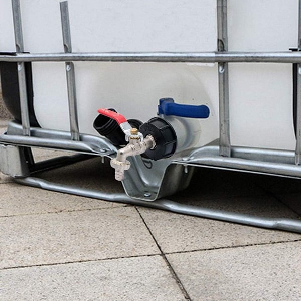 Fin Flow Control IBC Tank Adapter til hurtig kontaktskift, forkromet messingadapter med sikkerhedsventil, snap-on hane-stik til