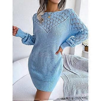 Bodycon Tröjklänning Off Shoulder Utskuren Mini Lykta Långärmad Pullover Stickade Klänningar för Kvinnor