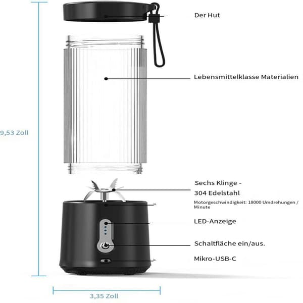 Smoothie maker 530ml, 6-bladet shaker og smoothie juicer kop