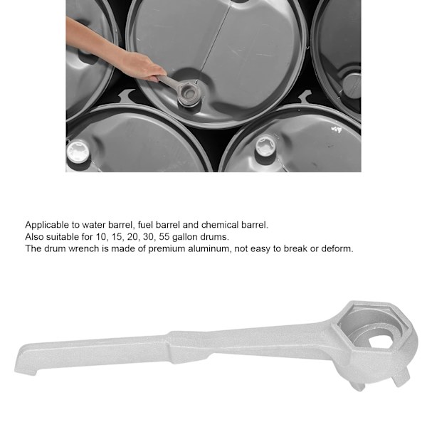 Trommeløkkel i aluminium, 27 cm lang, for åpning av lokk, for 10, 15, 20, 30, 55 gallon