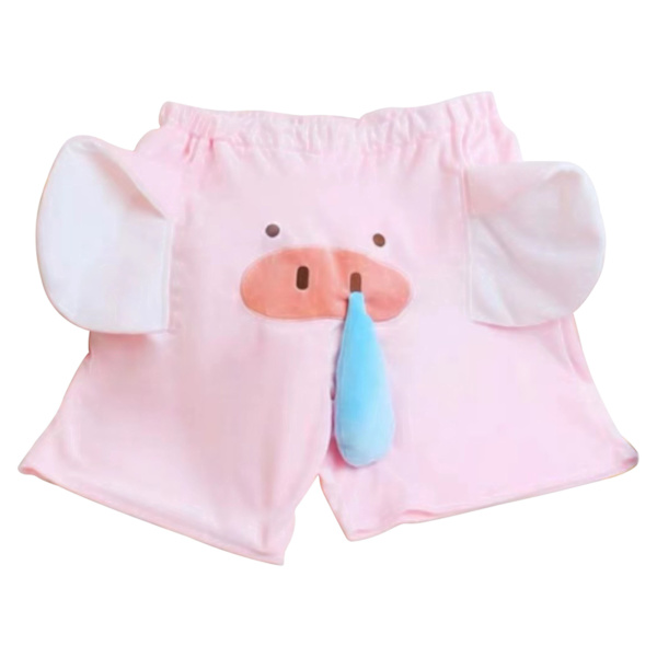 Shorts med Roligt Grismönster Löpande Näsa Söt Kort Byxa för Fest Samling Strand Hem XL för 55-65kg Rosa