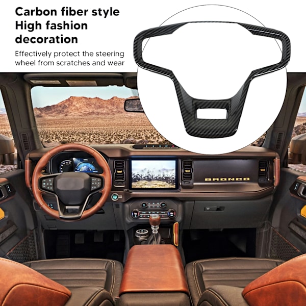 Rattstyrningstrimpanel Kolfiber Stil Interiör Rattpanel Skydd Ersättning för Ford Bronco 2021