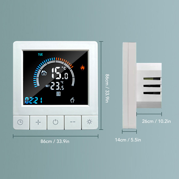 Gulvvarme Termostat LCD Display Berøringsskjerm Intelligent Timing Programmerbar Hjemmevarmekontroller AC 90‑240V 16A Elektrisk Oppvarming