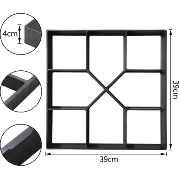 Støpeform i betong for støping av støpejernsform for belegningsstein 40x40 cm robust plast svart