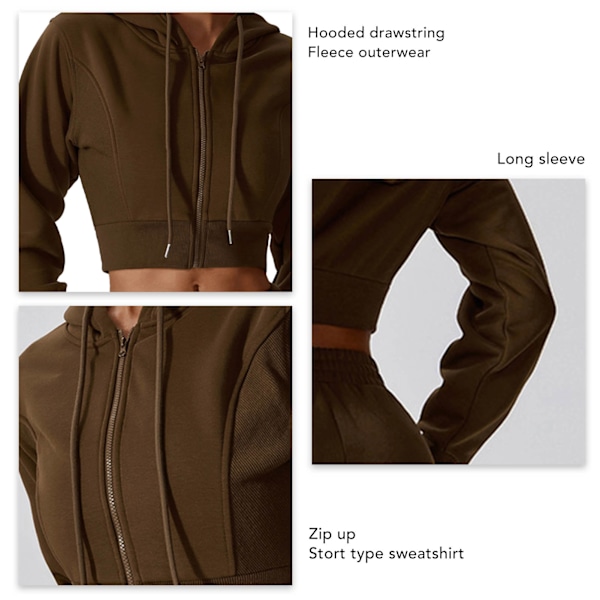 Dam Zip Up Hooded Sweatshirt Fleece Dragsko Långärmad Lös Passform Full Zip Hoodie Kaffe Färg M
