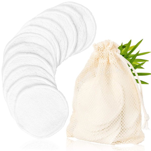 Pakke med 20 vaskbare sminkeputer laget av bambus laget i EuropaGjenbrukbare bomullspads med bomullstøypose |Gjenbrukbare bomullspads |vaskbare