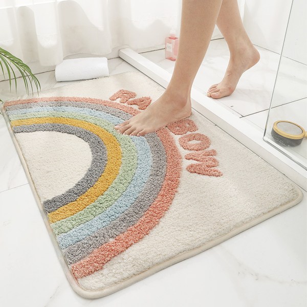 Enkelt absorberende matt baderomsteppe friskt regnbuebad