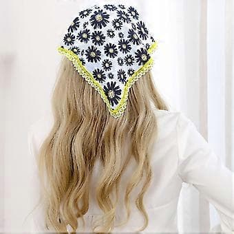Kvinnor Daisy Tryck Hårband Spetskant Triangulära Bandanas Hårband Elastiska Hårband Turban Höst Håraccessoarer Vit