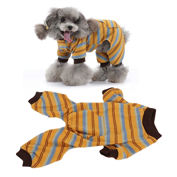 Stribede Hundepyjamas Bløde Strækbare Varme 4-benede Hvalpe Jumpsuit med Lomme til Forår Hjem S