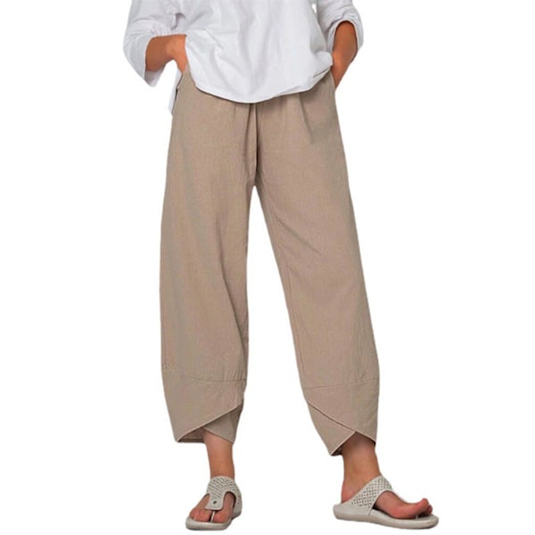Dam Byxor Nionde Byxor Lösa Casual Med Fickor Mjuka Andningsbara Polyesterkläder För Hem Utomhus Khaki L