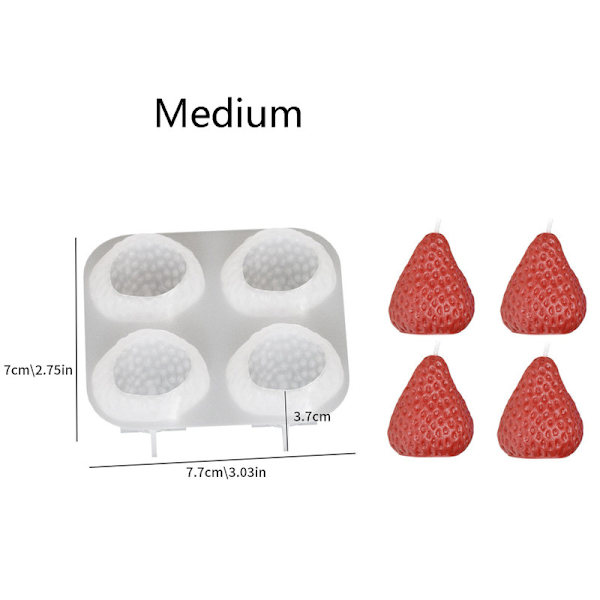 1 Jordbær Silikonform, Dekorativ Sjokoladekakeform - Medium Medium