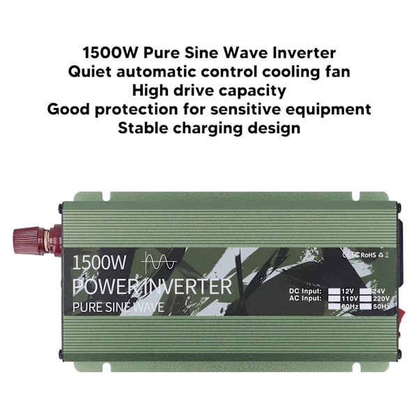 1500W Ren Sinusformet Inverter med Køleventilator Multibeskyttelse DC12V til AC220V Solenergi Bilinverter