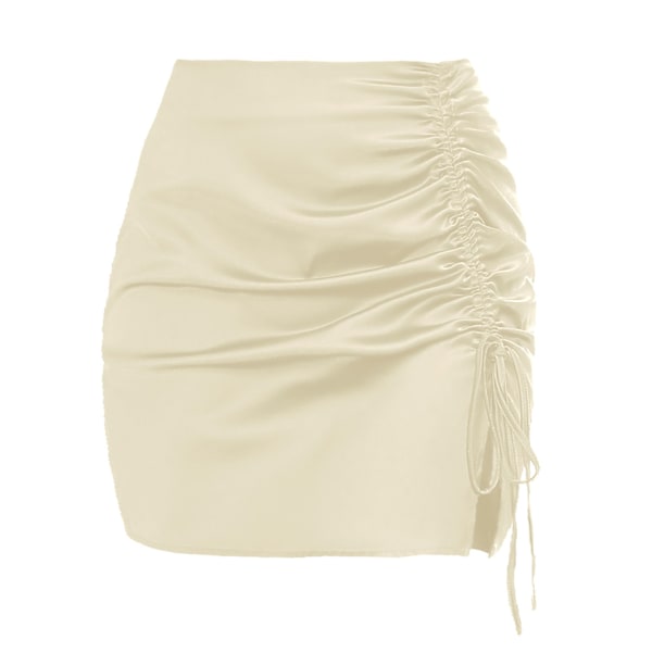 Kvinnors Högmidjeskjort, Enfärgad, Rynkad, Elastisk Sida, Bodycon-kjol för Dejting, Fest, Klubb, Beige, M