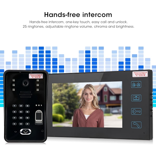 7 tommer TFT LCD Videodørtelefon Fingeraftryk Adgangskode ID-kort Fjernbetjening Sikkerhed Adgangskontrol 100-240VUS Stik