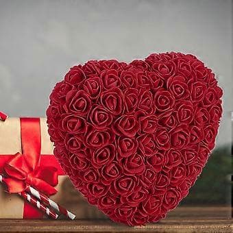 Særpræget Hjerteform Kunstig Rose Blomst Simulation Blomst til Valentinsdag Fødselsdag Mørkerød