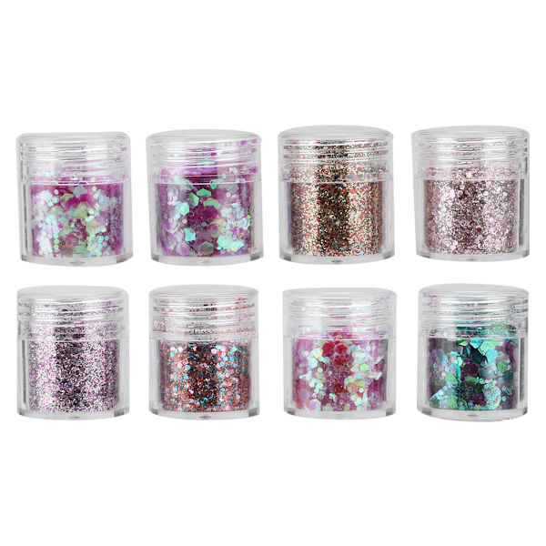 8 st/set Färgglada Nagelpaljetter Glitterpulver Manikyr Dekoration DIY Nagelkonst Paljetter