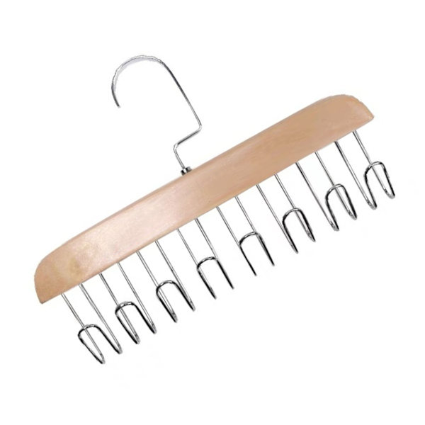 Bälteshängare i trä, halkfri klädhängare med flera krokar och roterbara krokar för hemförvaring av kläder, elegant design för garderob, sovrum,