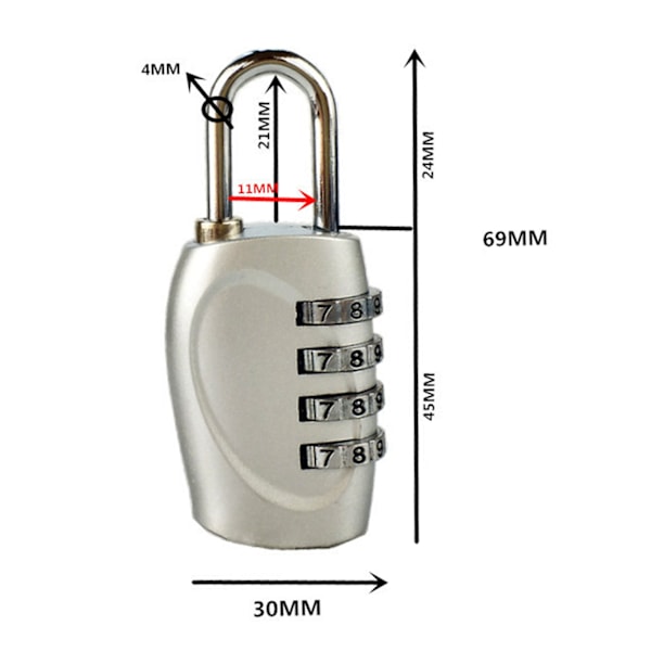 4-cifret Kombinationsslås Udendørs Sikkerhed Hængeslås Zink Legering til Bagage Rygsække Kufferter Skuffer Skabsskabe Sølv