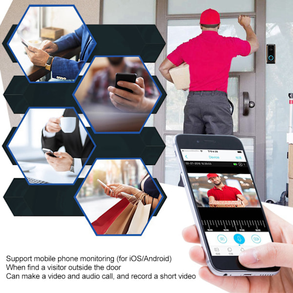 1080P HD Wifi Videodörrklocka PIR Telefonstyrning Intercom Smart Dörrklocka (1 Dingdong EU-kontakt)