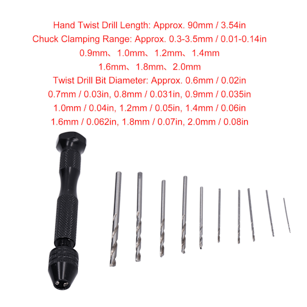 11 stk. Pin Vise Bor Bits HSS Aluminium Legering Manuel Mini Twist Bor Bits til Valnød