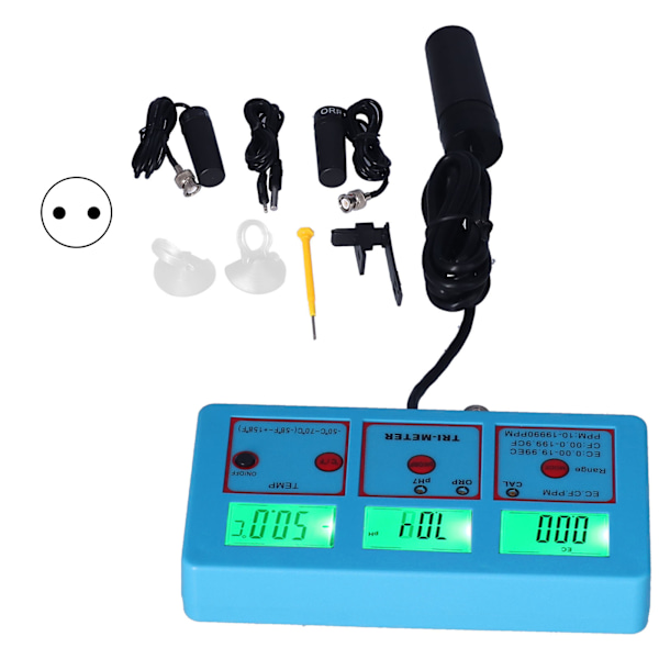 PH-118 Multiparameter Vattenkvalitetsmätare LCD Bakgrundsbelysning ORP PH EC TDS CF TEMP Testare Mätare EU-kontakt 220V