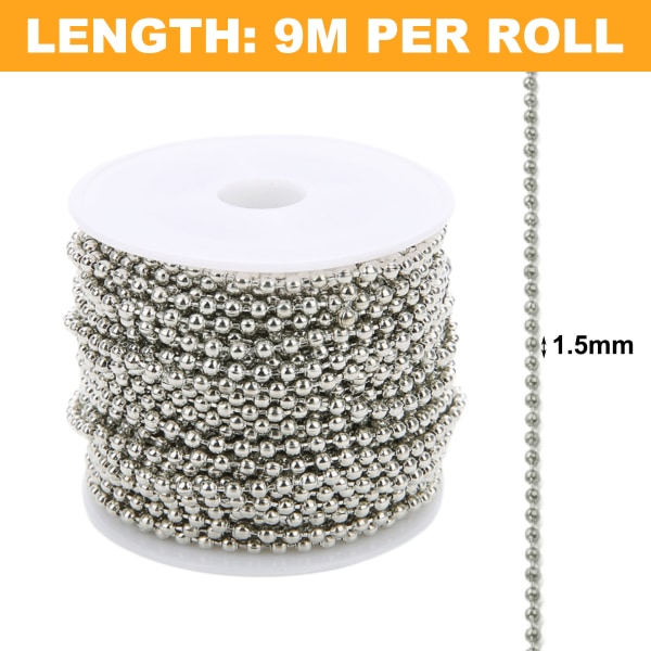 1,5 mm metallkulekjeder, kjedekjedekuleperle, 10 yards perle