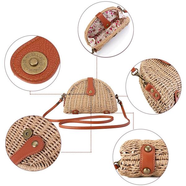 Halm Axelväska, Sommarstrandväska Kvinnors Halm Axelremsväska Handvävd Raffia Väska Korgväska Sommarstrandplånbok Kvinnor Väver Handväska för Arbete