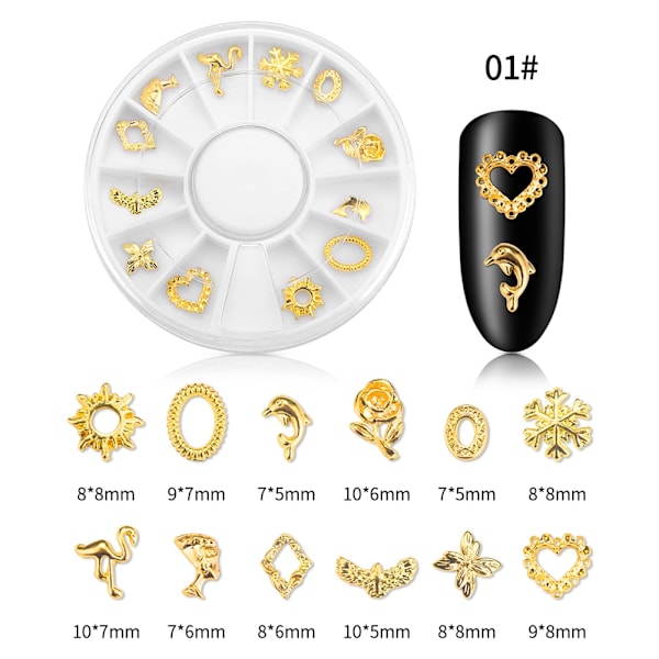 1 Ask Nagelkonst Dekoration Naglar Rhinestone Manikyr DIY Tillbehör Verktyg (01Guld)