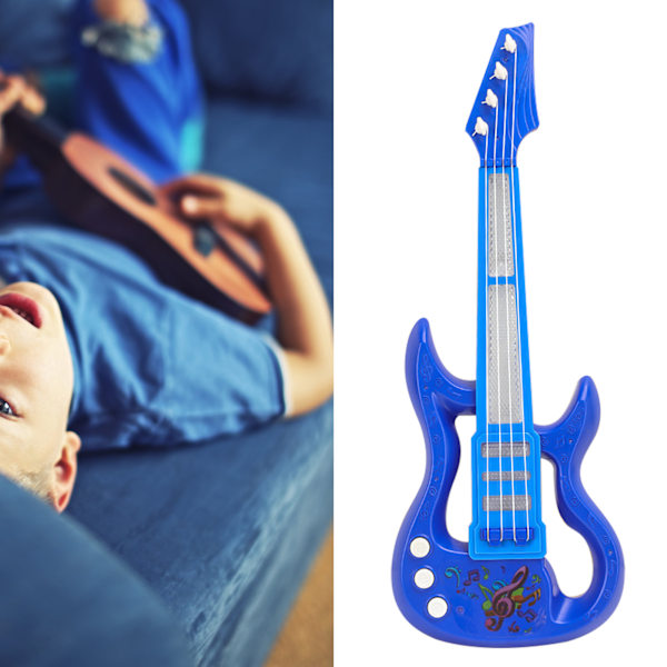 Elektrisk Gitarr Leksak Multifunktionell Hopfällbar Barn Gitarr Piano Musik Pedagogisk Leksak för Barn Blå