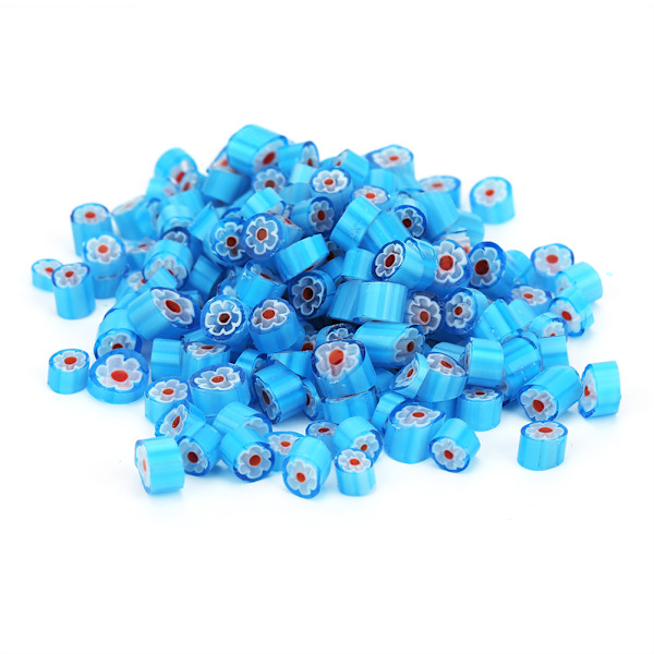 50g / påse Millefiori Glas Fusible Glaspärlor Blomma Mönster DIY Hantverk Dekoration (QH4-3 Blå Vit Fem Kronblad Blomma)