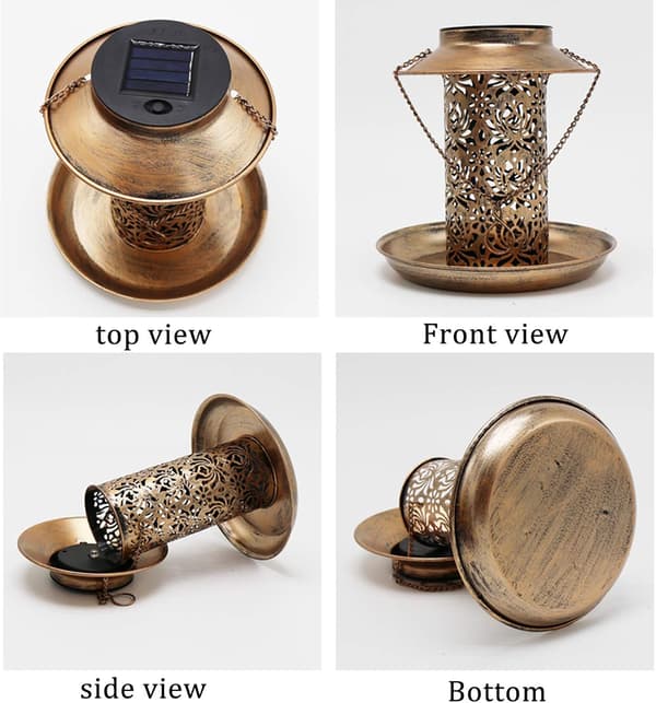 Bronze Lanterne Fuglefoder, Solcelle Fuglefodere med Robust Design til Udendørs Ophængning, Vandtæt Metal Fuglefoder til Haveudsmykning