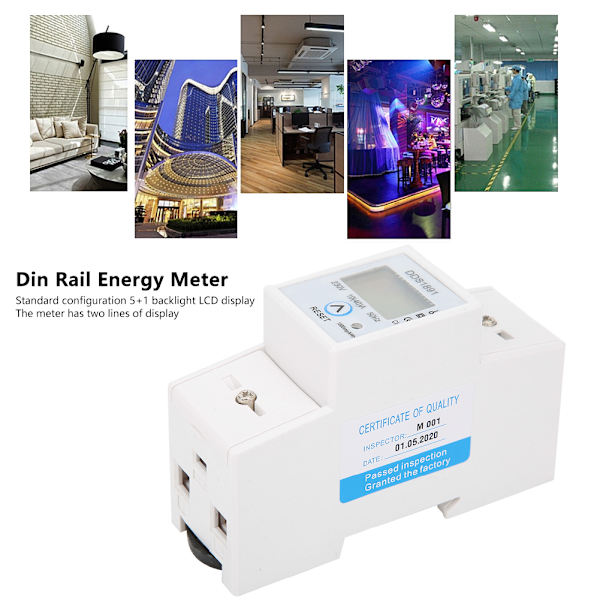 Enfasig DIN-skena Energimätare Elström 50Hz LCD Bakgrundsbelysning Display 10(40) A