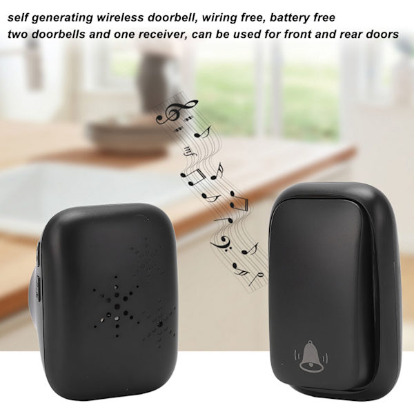 Trådlös Musikdörrklocka Batterifri Självgenererande Lång Kontrolldistans Svart AC110‑230V EU-kontakt