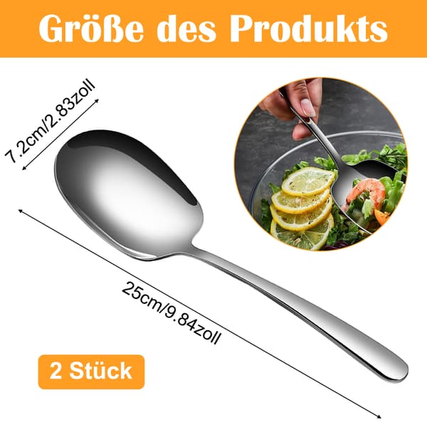 Tidløst elegant design, middagsske i rustfrit stål, poleret overflade med non-stick belægning, 2 stk. solide redskaber i rustfrit stål til problemfri spisning