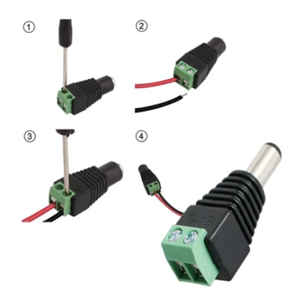 10 stk. DC Strømforbindelseshane Adapter Loddefri til CCTV Kameraovervågning LED 12V 2,1 mm