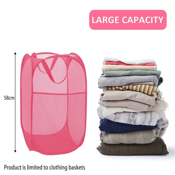 Foldable mesh pop-up laundry basket mesh with durable handle