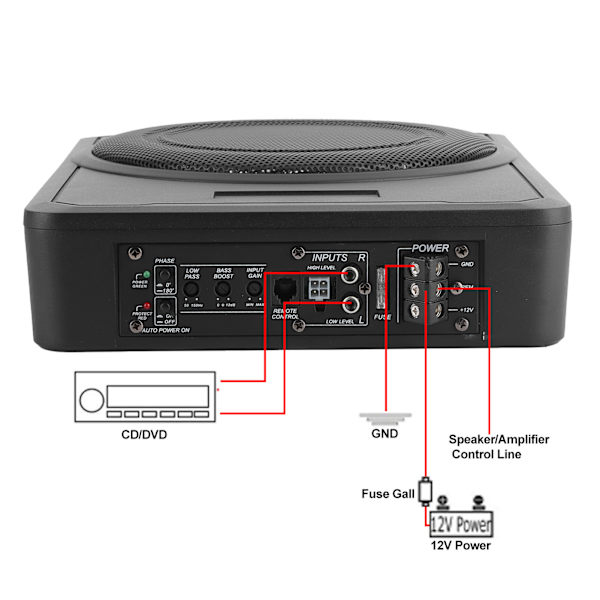 Bilsubwoofer Slim Förstärkare Baslåda Högtalare Under Säte Ljudenhet 10 tum 12V 800W