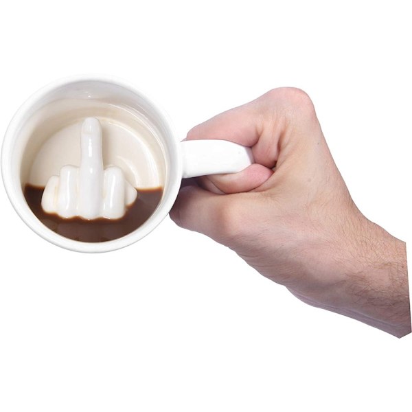 Överraskning inuti, Keramisk Långfinger Mugg: En humoristisk tolkning av en klassisk kaffekopp