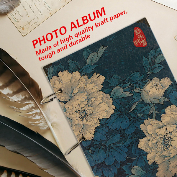 10'' DIY Vintage-valokuva-albumi Kuvien säilytykseen Liimattava Pionikukkakuvio