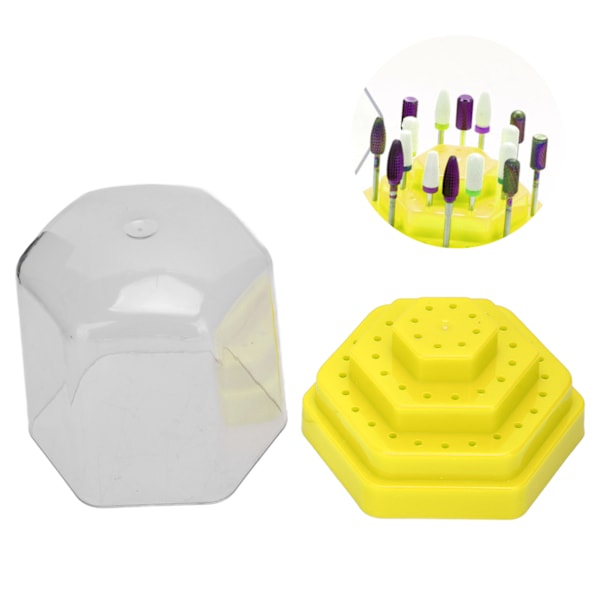 Neglebormaskin Bits Holder 48 Store Huller Neglebormaskin Bits Oppbevaringsstativ Nødvendig Verktøy for Hjemmebruk Neglesalong Gul