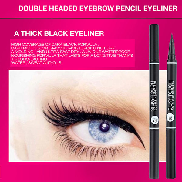 2-i-1 Vattentät Dubbeländad Ögonbrynspenna & Eyeliner Flytande Makeup Kosmetisk 2#