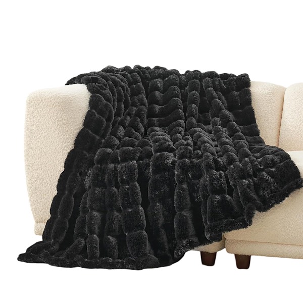Mysig Lyxig Konstgjord Pälsfilt för Soffa, Mjuk och Plush Tjock Vinterfilt för Soffa Sovrum Vardagsrum, 50 * 60 Tum black