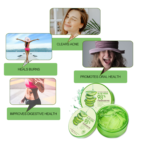 Icke-Klibbig Aloe Vera Gel, Återfuktar Huden & Reparerar Skadade Områden, Återfuktare För Känslig Hud, Snabb Absorption, Lindring av Solbränna, 300ml
