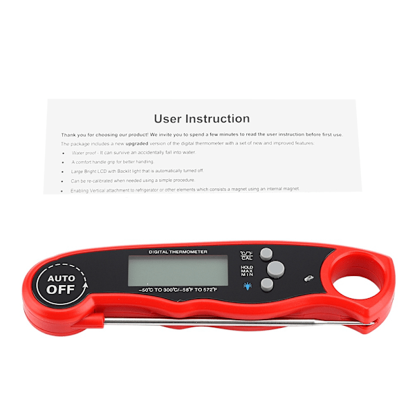 Digital Instant Read Termometer Matvaror Kött Vikbar Sond för BBQ Kök Matlagning (Röd)