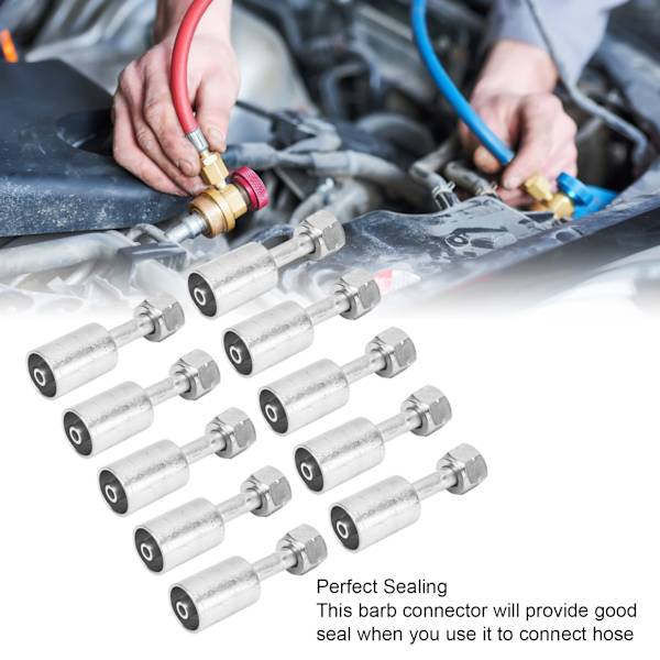 10 stk. Airconditionsslangefitting R134 med 3/8 tommer ærme 180 grader til biler, lastbiler og ingeniørkøretøjer